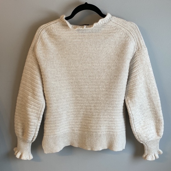 Madewell Ruffle Mock Neck Pullover Sweater in Cotton-Merino - Picture 3 of 7